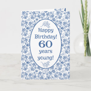 Cartão Indigo Blue on White Floral 60th Birthday Card