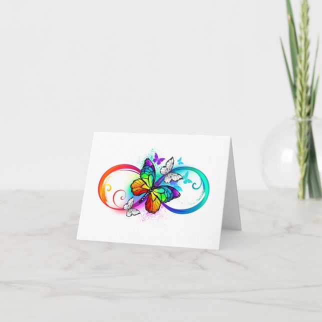 Cartão Infinidade brilhante com borboleta arco-íris (Frente)