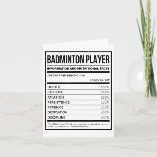 Cartão Informações do Jogador de Badminton e Fatos Nutric