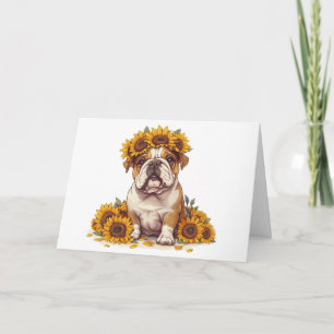 Cartão Inglês Bulddog Sunflower Crown