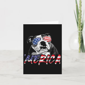 Cartão Inglês Buldogue 4 de julho Americano Flag Dog Love