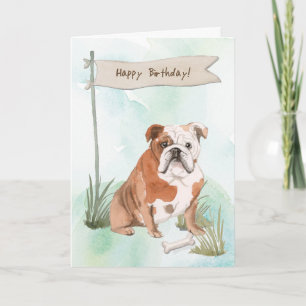 Cartão Inglês Buldogue Cão Sob Sinal De Aniversário