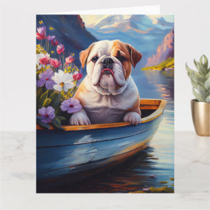 Cartão Inglês Bulldog em um Paddle: Uma Aventura Cênica