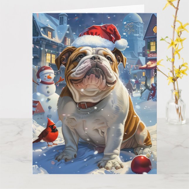 Cartão Inglês Bulldog Winter Wonderland Natal Joy (Flor Amarela)