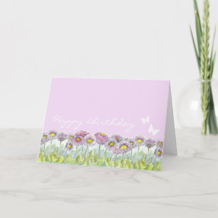 Cartão Inglês Daisie Borboleta Pastel Feliz Aniversário