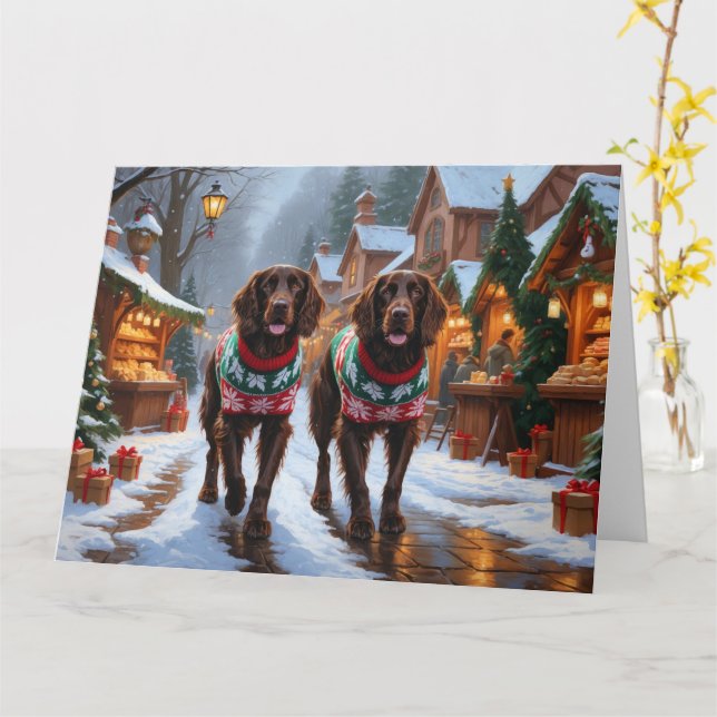 Cartão Inglês Setter Cães Feriado de Natal (Flor Amarela)