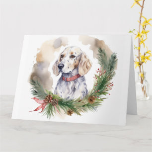 Cartão Inglês Setter Christmas Wreath Festivo Pup