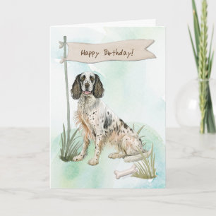 Cartão Inglês Setter Dog Lá Fora Sob Sinal De Aniversário