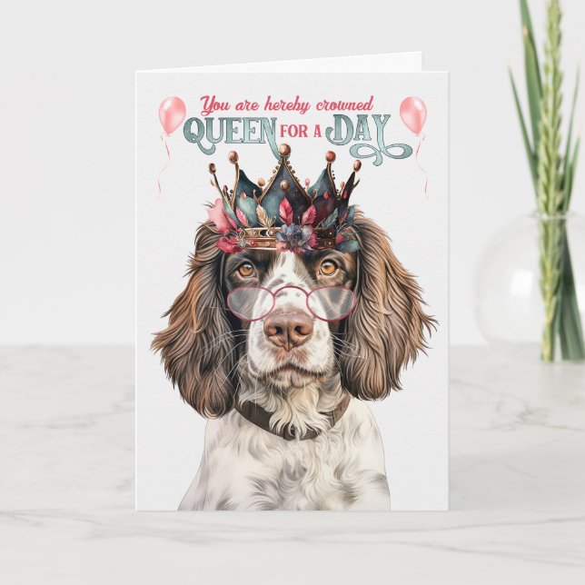 Cartão Inglês Springer Queen para um dia de aniversário e (Frente)