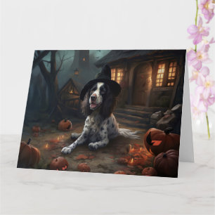 Cartão Inglês Springer Spaniel Pumpkins Halloween Scary