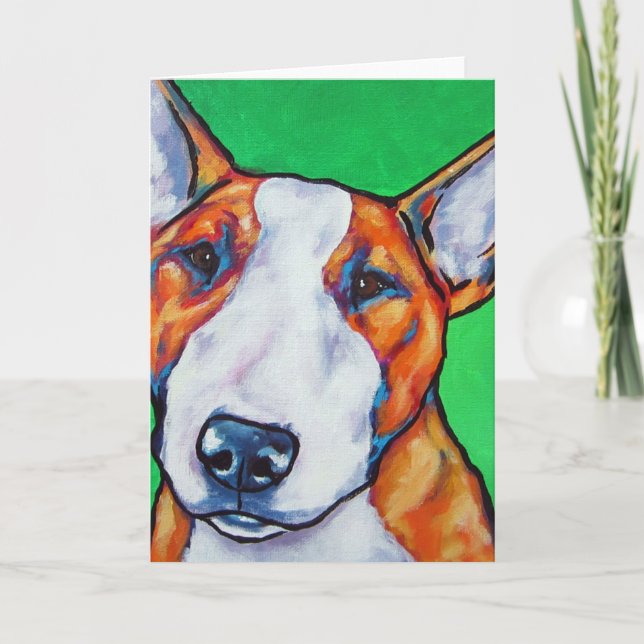 Cartão Inglês vermelho/branco bull terrier (Frente)