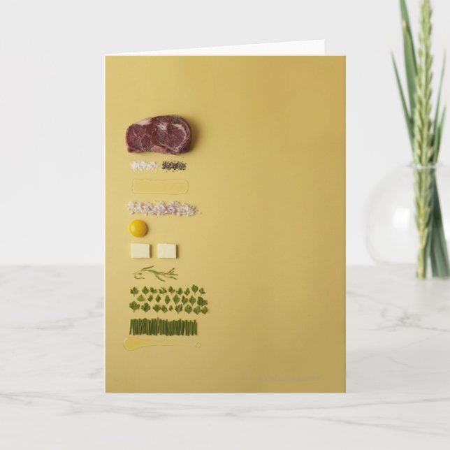 Cartão Ingredientes para tartare de bife no amarelo (Frente)