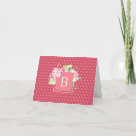Cartão Inicial Monogramada com Pontos Rosas e Floral Cora