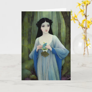 Cartão Ink Wash Ilustração de Linda Mulher em Florestas