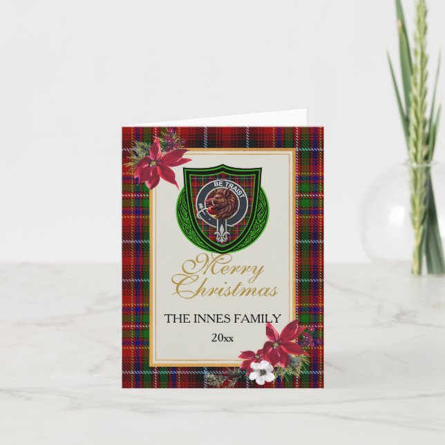 Cartão Innes Scottish Clan Tartan & Crest (Frente)
