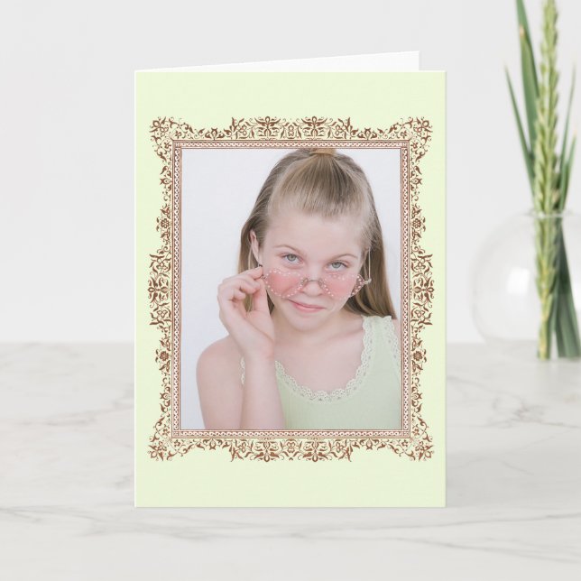 Cartão Inserir quadro rosa antigo da foto da família (Frente)