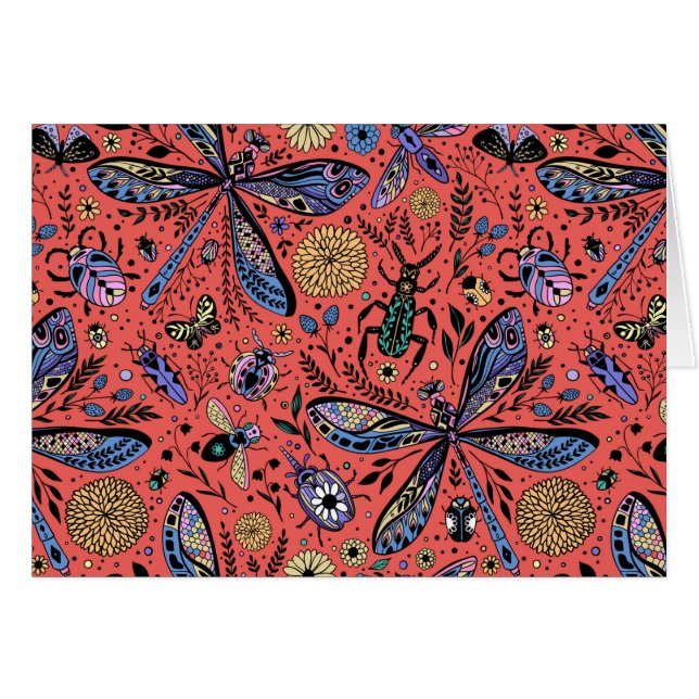 Cartão Insetos de porta em vermelho-coral (Frente Horizontal)