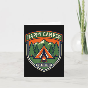 Cartão Insígnia de acampamento feliz barraca montanha fog