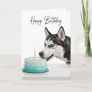 Cartão Inspetor de Bolo de Aniversário do Husky Siberiano