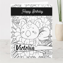 Cartão Instrutor de Yoga Koala Aniversário Floral Colorid