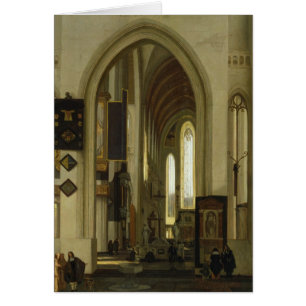 Cartão Interior de uma igreja com figuras, 1685