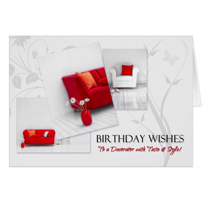 Cartão Interior Designer Birthday Red White Casa (Frente Horizontal)