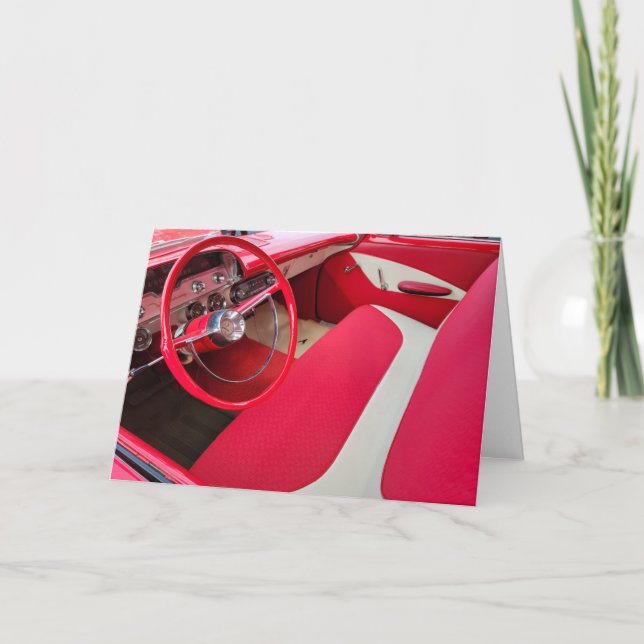 Cartão Interior do Carro Vermelho e Branco (Frente)