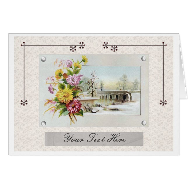 Cartão Inverno do vintage floral (Frente Horizontal)