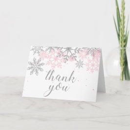 Cartão Inverno Onederland Rosa Floco de neve prateado obr