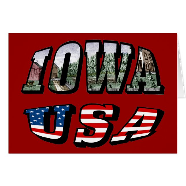 Cartão Iowa USA Flag & State Photo Text (Frente Horizontal)