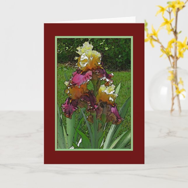 Cartão Íris/Amarelo e Borgonha/Feliz Aniversário (Flor Amarela)