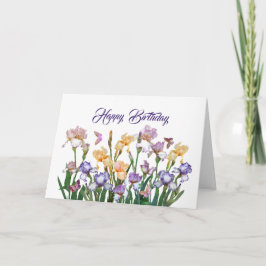 Cartão Iris Púrpura Borboleta Rosa Floral Aniversário