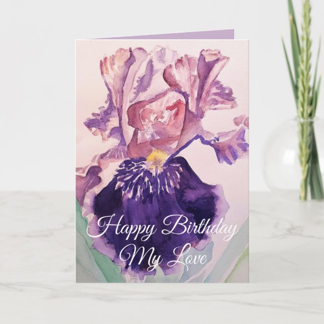 Cartão Iris watercolor Purple Garden Love Birday Card (Frente)