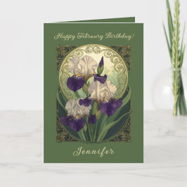 Cartão Irises February Birthday Flowers Art Nouveau Style