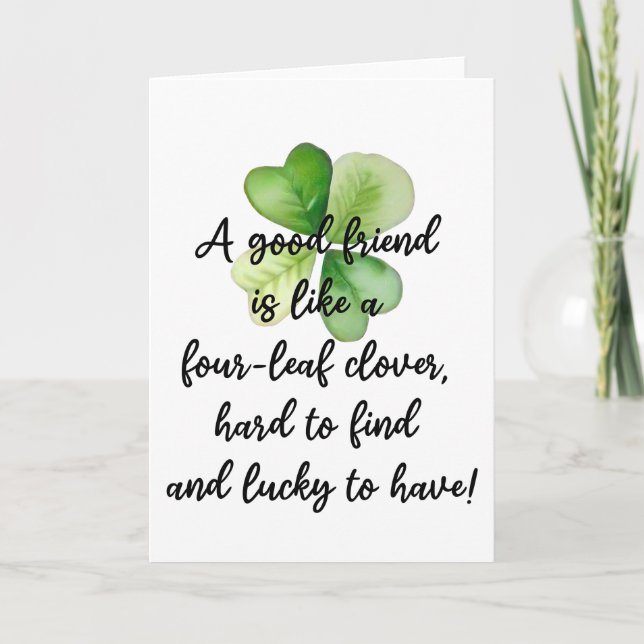 Cartão Irish Blessing Lucky 4 Leaf Clover Friendship  (Frente)