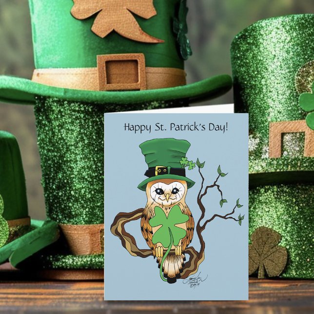 Cartão Irish Clovers Owl Green (Criador carregado)