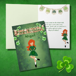 Cartão Irish Dance Shamrock deseja o aniversário do cabel