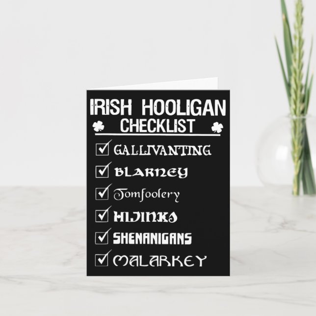 Cartão Irish Hooligan Checklist Shenanigan Malarkey Rua P (Frente)