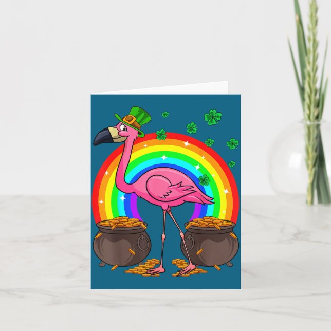Cartão Irish Leprechaun Flamingo Funny St. Patrick's Day  (Frente)