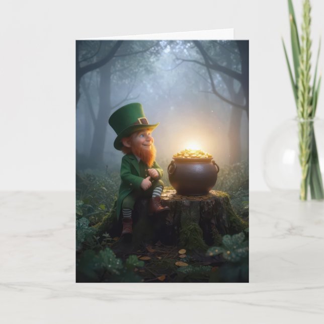 Cartão Irish Leprechaun with a Pot of Gold (Frente)