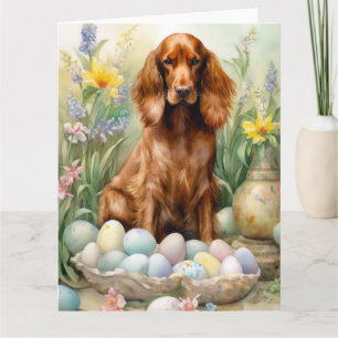 Cartão Irish Red Setter com Ovos de Páscoa