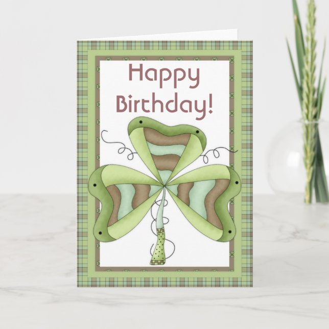Cartão Irish Shamrock 1 Happy March Birday Card (Frente)