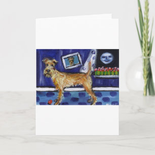 Cartão Irish Terrier sente a lua sorridente