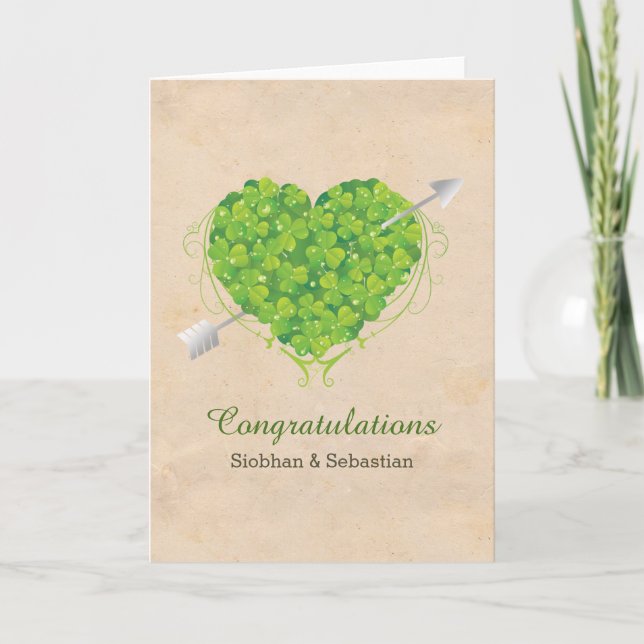 Cartão Irish Wedding Shamrock Heart (Frente)