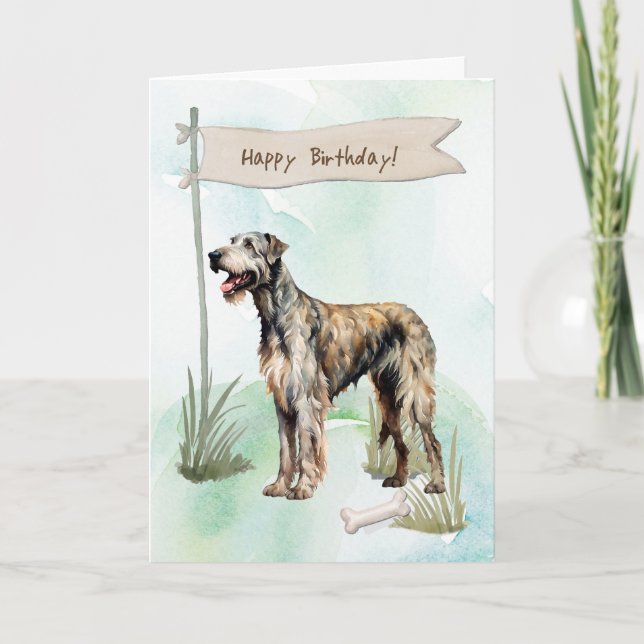 Cartão Irish Wolfhound Dog Breed Sob Sinal De Aniversário (Frente)