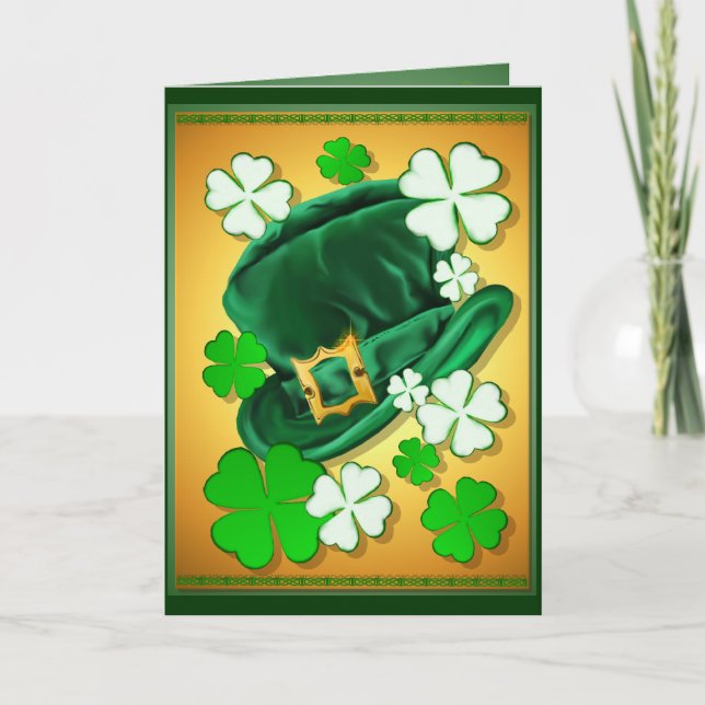 Cartão irlandês do chapéu e dos trevos (Frente)