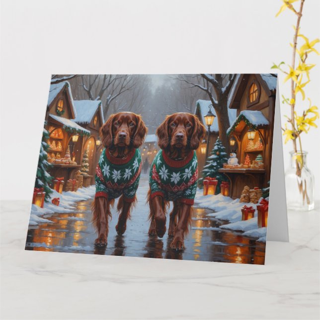 Cartão Irlandês Red Setter Cães Feriado de Natal (Flor Amarela)