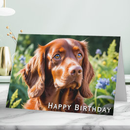 Cartão Irlandês Red Setter Dog Aniversário de Sobrevivênc