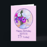 Cartão Irmã, 75th aniversário com flores pintadas<br><div class="desc">75th um cartão de aniversário simples mas elegante para uma irmã,  com uma pintura da flor. Uma pintura de um vaso das flores é moldada nas margaridas. O todo está em um fundo cor-de-rosa delicado. A mensagem interna pode ser mudada a suas exigências.</div>