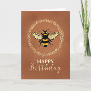 Cartão Irmã Abelha de Aniversário em Wreath Vintage Inspi